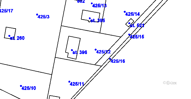 Parcela st. 425/12 v KÚ Nová Ves pod Pleší, Katastrální mapa