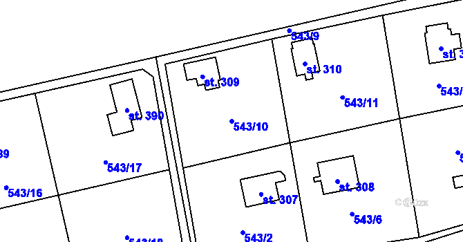 Parcela st. 543/10 v KÚ Nová Ves pod Pleší, Katastrální mapa