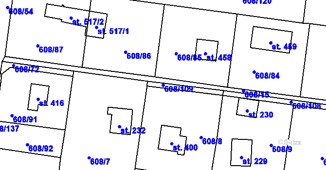 Parcela st. 608/109 v KÚ Nová Ves pod Pleší, Katastrální mapa