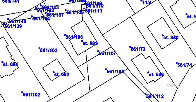 Parcela st. 561/107 v KÚ Nová Ves pod Pleší, Katastrální mapa