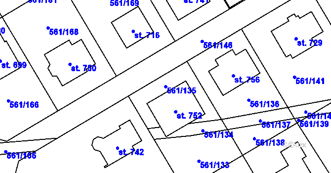 Parcela st. 561/135 v KÚ Nová Ves pod Pleší, Katastrální mapa