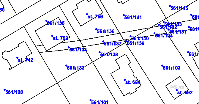 Parcela st. 561/138 v KÚ Nová Ves pod Pleší, Katastrální mapa