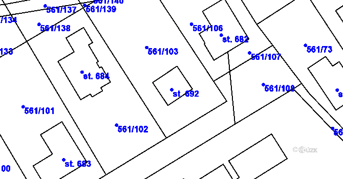 Parcela st. 692 v KÚ Nová Ves pod Pleší, Katastrální mapa