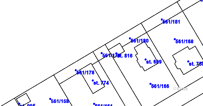 Parcela st. 561/179 v KÚ Nová Ves pod Pleší, Katastrální mapa