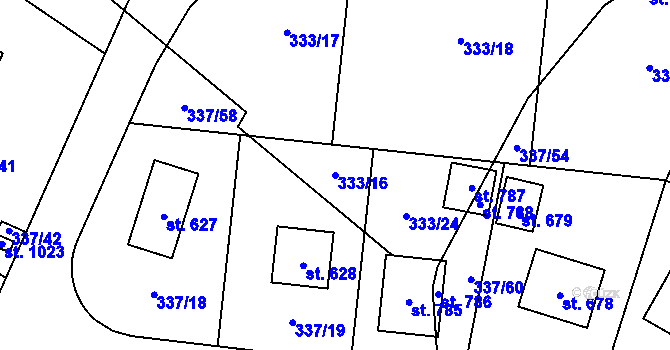 Parcela st. 333/16 v KÚ Nová Ves pod Pleší, Katastrální mapa
