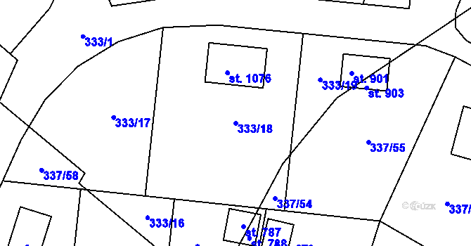 Parcela st. 333/18 v KÚ Nová Ves pod Pleší, Katastrální mapa