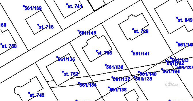 Parcela st. 756 v KÚ Nová Ves pod Pleší, Katastrální mapa