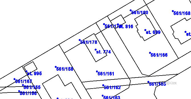 Parcela st. 774 v KÚ Nová Ves pod Pleší, Katastrální mapa