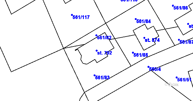 Parcela st. 792 v KÚ Nová Ves pod Pleší, Katastrální mapa