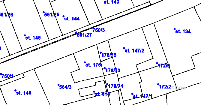 Parcela st. 178/75 v KÚ Nová Ves pod Pleší, Katastrální mapa