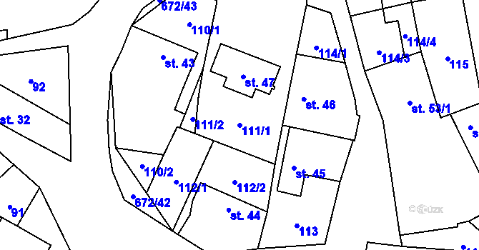 Parcela st. 111/1 v KÚ Nová Ves pod Pleší, Katastrální mapa