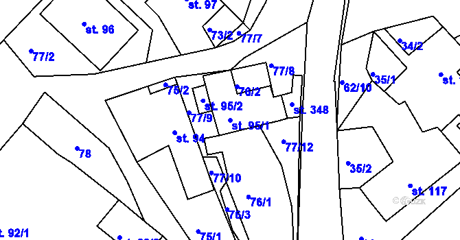 Parcela st. 95/1 v KÚ Nová Ves u Chotěboře, Katastrální mapa