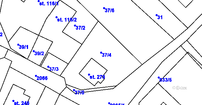 Parcela st. 37/4 v KÚ Nová Ves u Chotěboře, Katastrální mapa