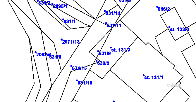 Parcela st. 631/9 v KÚ Nová Ves u Chotěboře, Katastrální mapa