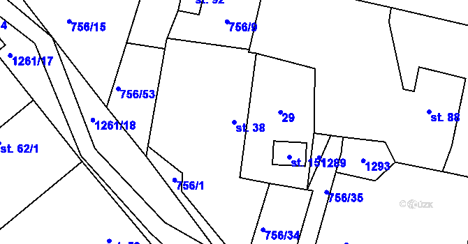 Parcela st. 38 v KÚ Nová Ves u Chýnova, Katastrální mapa