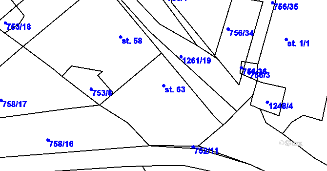 Parcela st. 63 v KÚ Nová Ves u Chýnova, Katastrální mapa
