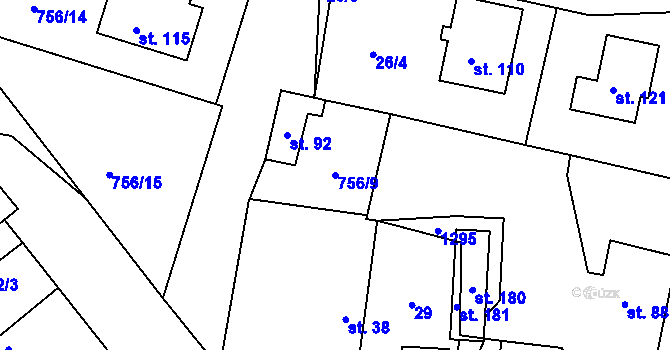 Parcela st. 756/9 v KÚ Nová Ves u Chýnova, Katastrální mapa