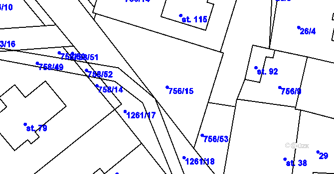 Parcela st. 756/15 v KÚ Nová Ves u Chýnova, Katastrální mapa