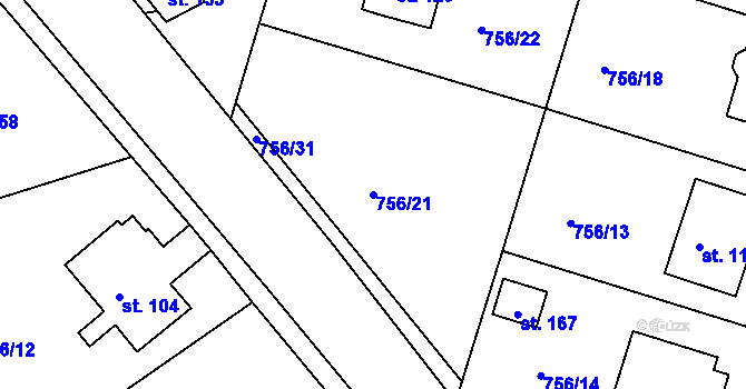 Parcela st. 756/21 v KÚ Nová Ves u Chýnova, Katastrální mapa