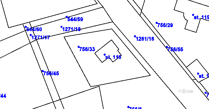 Parcela st. 116 v KÚ Nová Ves u Chýnova, Katastrální mapa