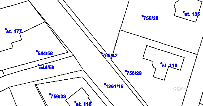 Parcela st. 756/42 v KÚ Nová Ves u Chýnova, Katastrální mapa