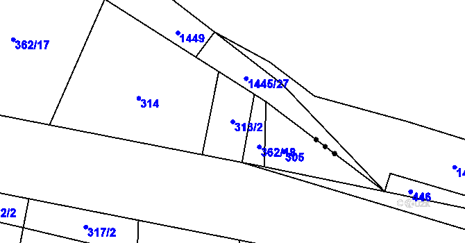 Parcela st. 313/2 v KÚ Nová Ves u Chýnova, Katastrální mapa