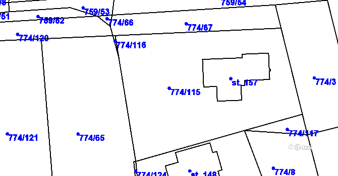 Parcela st. 774/115 v KÚ Nová Ves u Chýnova, Katastrální mapa
