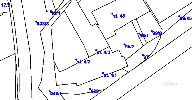 Parcela st. 4/3 v KÚ Turovec, Katastrální mapa