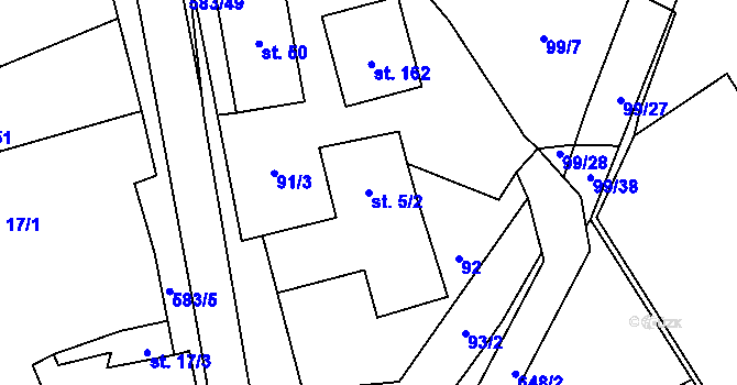 Parcela st. 5/2 v KÚ Turovec, Katastrální mapa