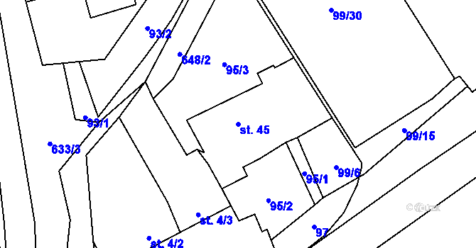 Parcela st. 45 v KÚ Turovec, Katastrální mapa