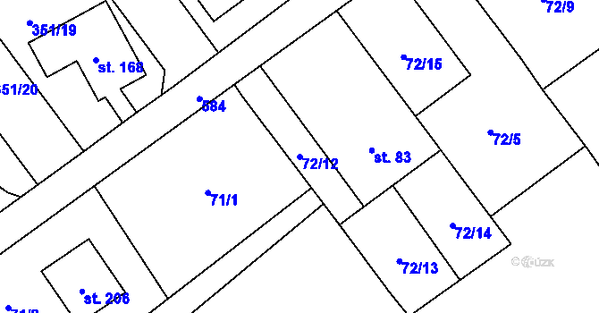 Parcela st. 72/12 v KÚ Turovec, Katastrální mapa