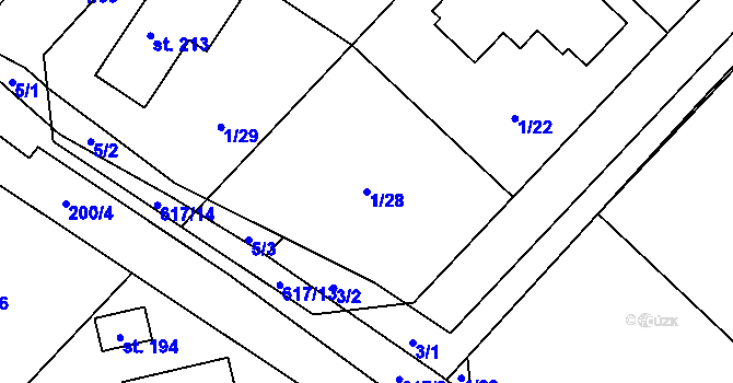 Parcela st. 1/28 v KÚ Turovec, Katastrální mapa