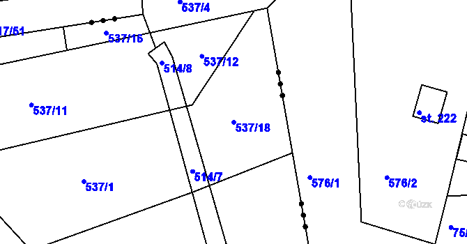 Parcela st. 537/18 v KÚ Turovec, Katastrální mapa