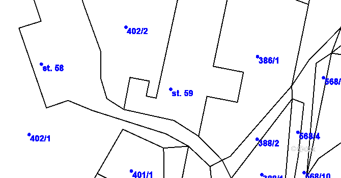 Parcela st. 59 v KÚ Křtěnovice, Katastrální mapa