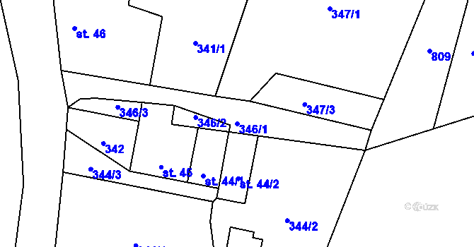 Parcela st. 346/1 v KÚ Křtěnovice, Katastrální mapa