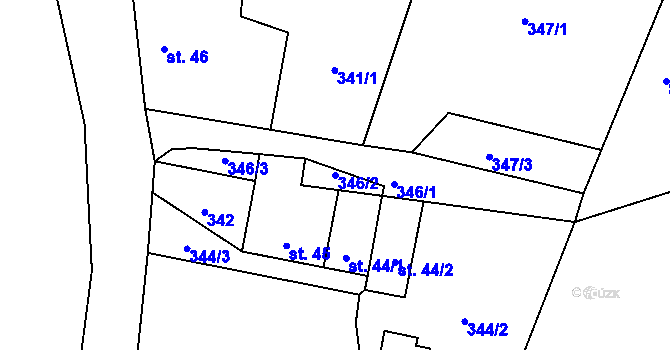 Parcela st. 346/2 v KÚ Křtěnovice, Katastrální mapa