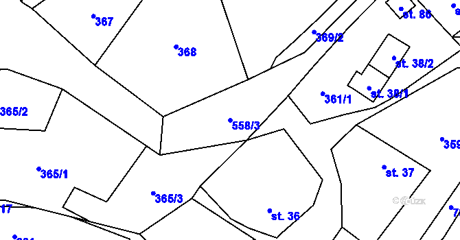 Parcela st. 558/3 v KÚ Křtěnovice, Katastrální mapa