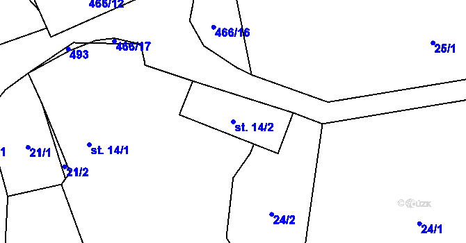 Parcela st. 14/2 v KÚ Mutice, Katastrální mapa