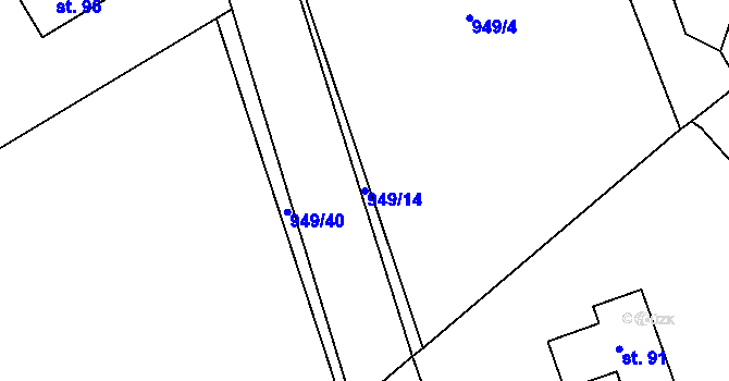 Parcela st. 949/14 v KÚ Nová Ves u Mladé Vožice, Katastrální mapa
