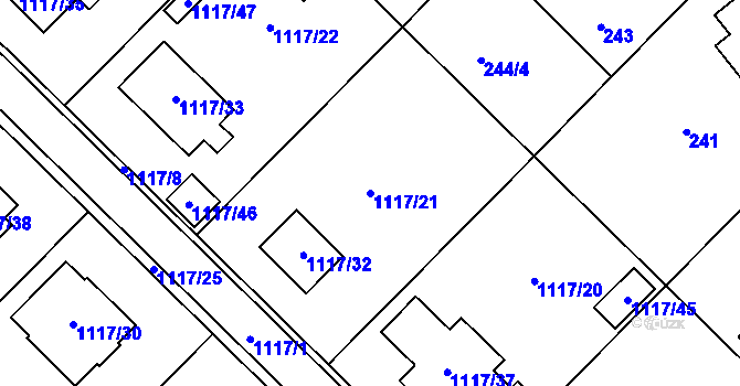 Parcela st. 1117/21 v KÚ Křídla, Katastrální mapa