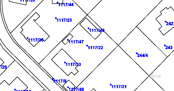 Parcela st. 1117/22 v KÚ Křídla, Katastrální mapa