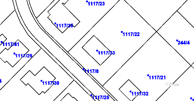 Parcela st. 1117/33 v KÚ Křídla, Katastrální mapa