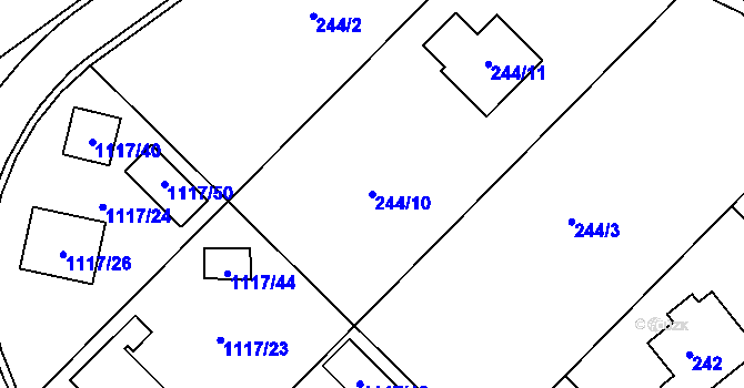 Parcela st. 244/10 v KÚ Křídla, Katastrální mapa