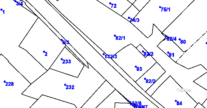Parcela st. 132/3 v KÚ Křídla, Katastrální mapa