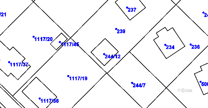 Parcela st. 244/12 v KÚ Křídla, Katastrální mapa