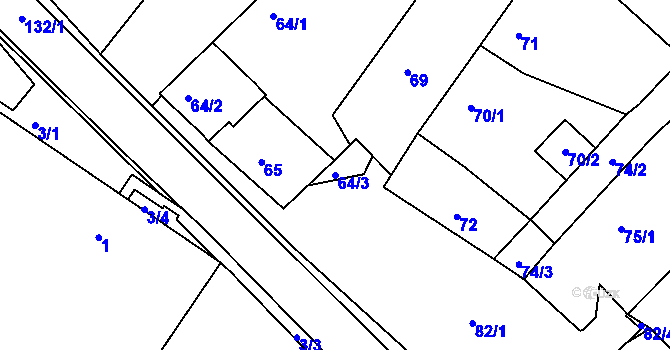 Parcela st. 64/3 v KÚ Křídla, Katastrální mapa