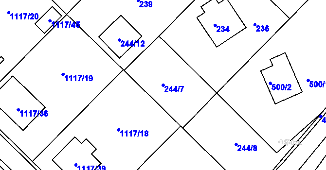 Parcela st. 244/7 v KÚ Křídla, Katastrální mapa