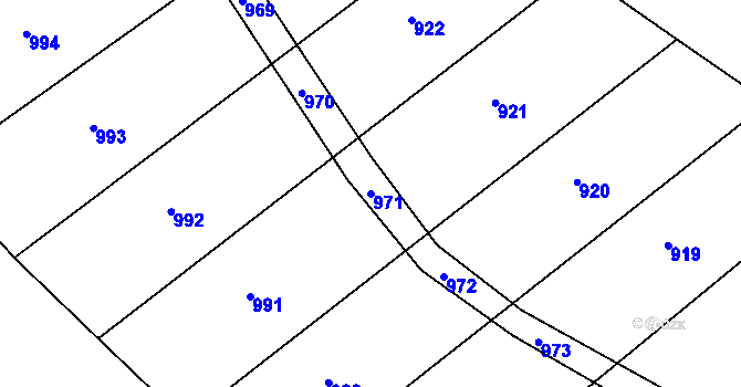 Parcela st. 971 v KÚ Křídla, Katastrální mapa