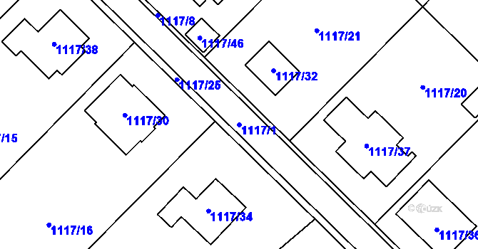 Parcela st. 1117/1 v KÚ Křídla, Katastrální mapa