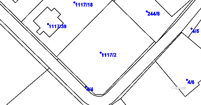 Parcela st. 1117/2 v KÚ Křídla, Katastrální mapa